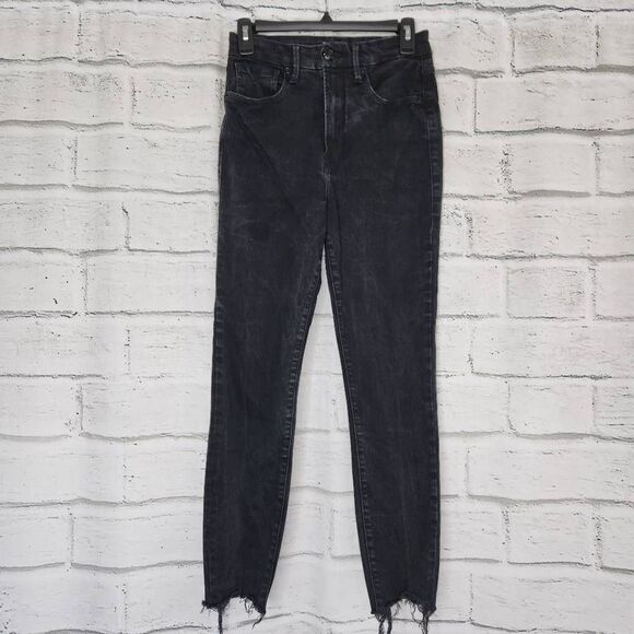 Good American Good Waist Crop Raw Hem Distressed Jeans Black Size 6 - Picture 1 of 11